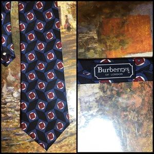 NWT-VINTAGE BURBERRY 100% SILK BLACK/BLUE/WINE TIE